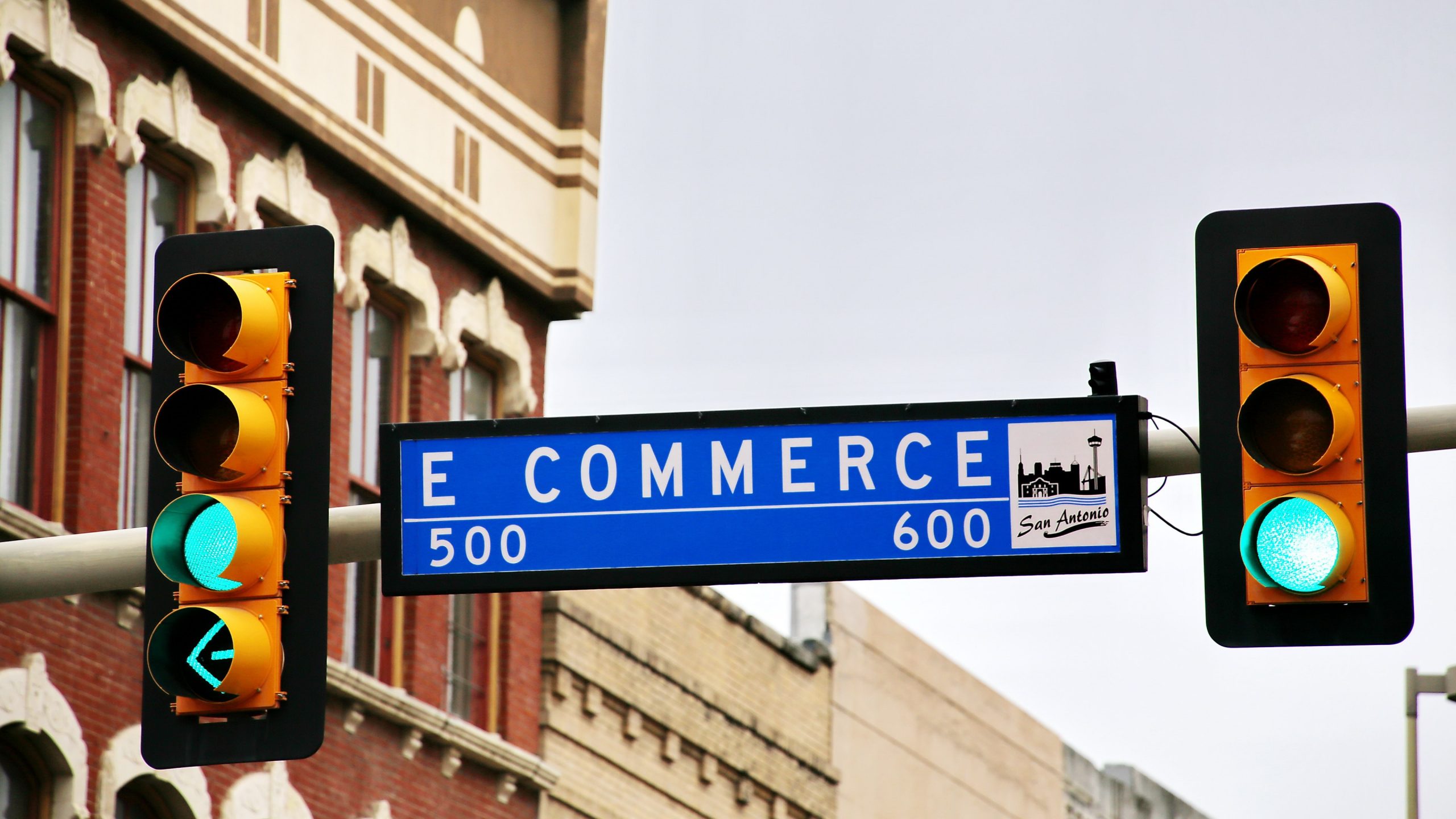 eCommerce street sign with green light