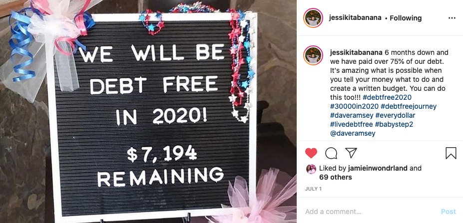 Debt Free Story: Instagram Update