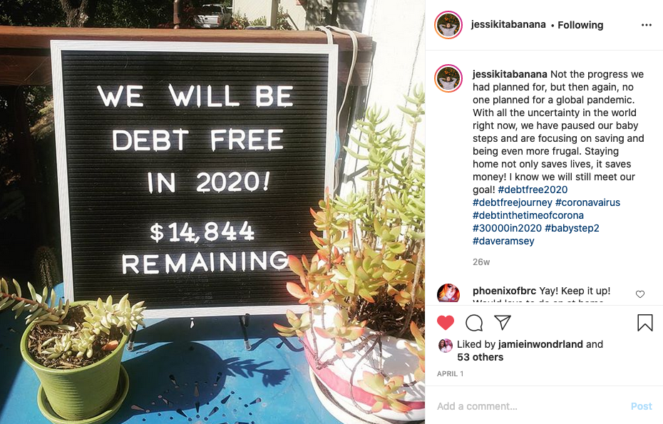 Instagram Update: Debt Free Journey