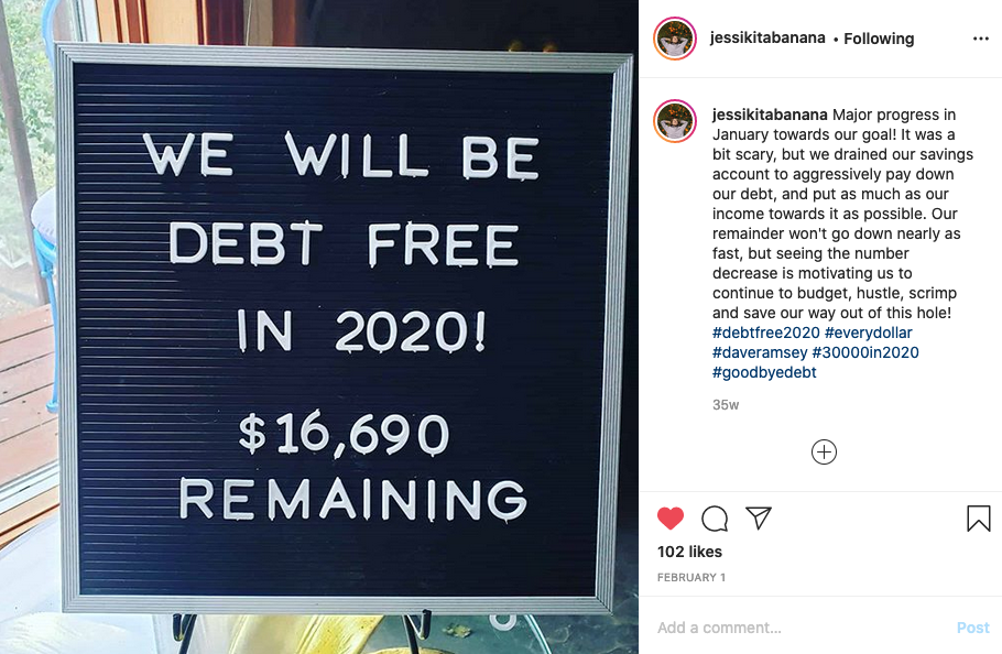 Instagram countdown: Debt Free in 2020