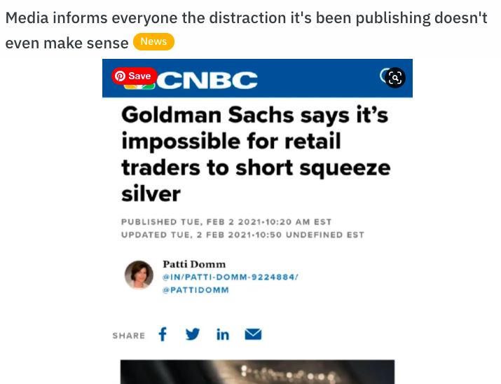 MSNBC headline: Goldman Sachs reports it's impossible for retail traders to short squeeze silver