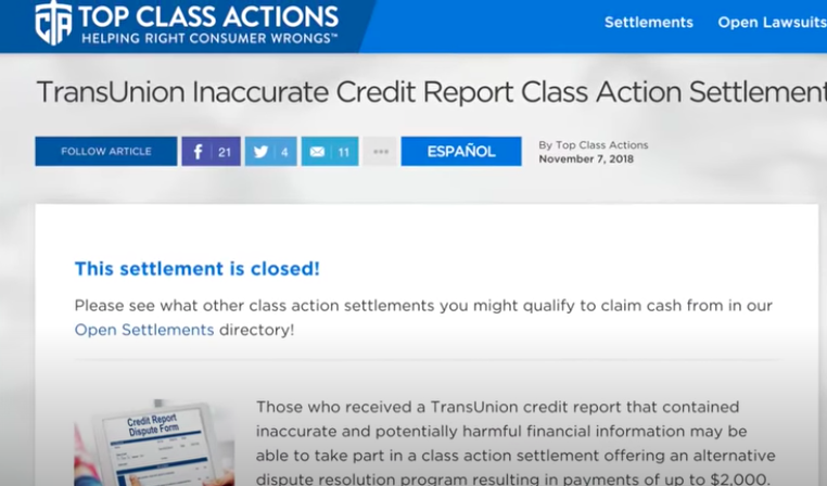 Transunion class action settlement headline - How to Increase Credit Score