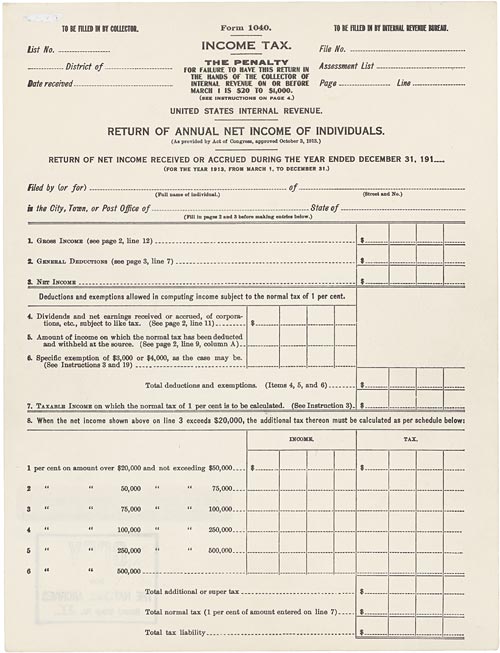 The original income tax form from 1913 - how to pay less in taxes