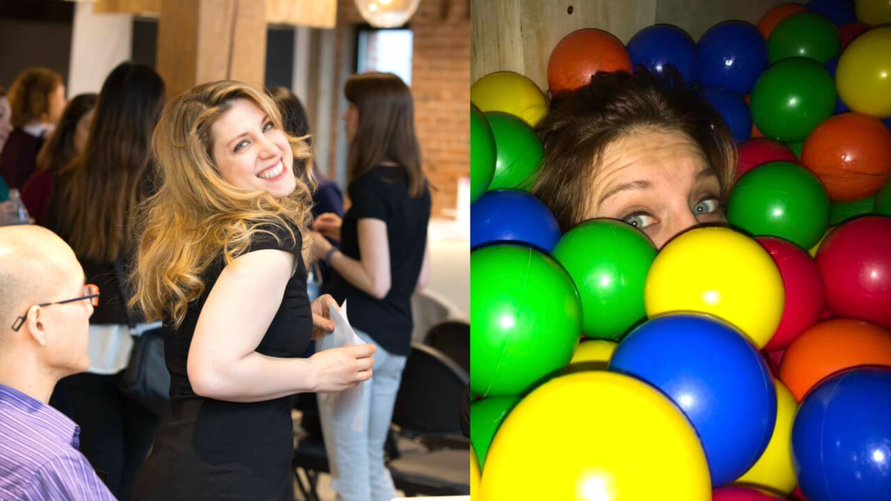 What is an Extrovert and an Introvert: photo of me at a party, and hiding in a ball pit