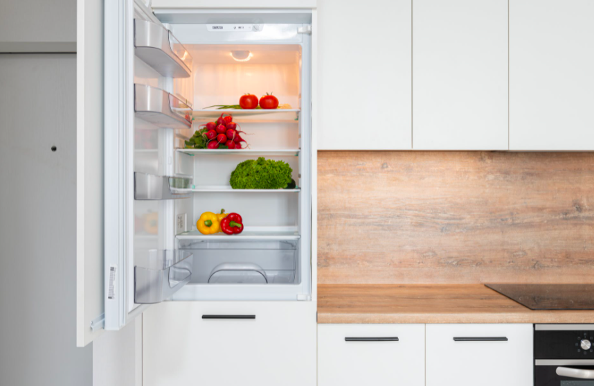 clean fridge with healthy food