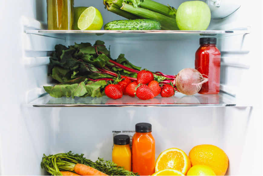 fridge stocked with healthy budget friendly food